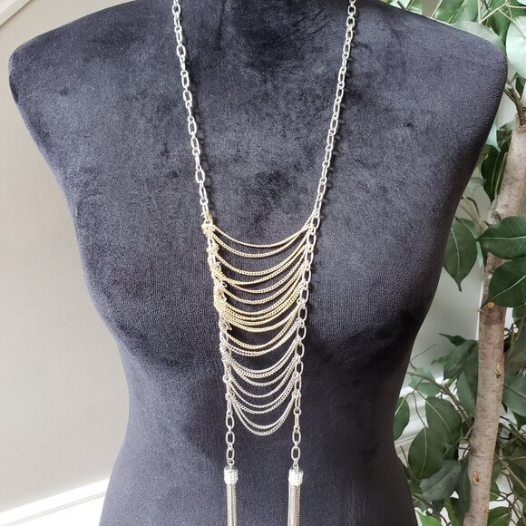 JLO Women's Jewelry Two Tone Chain Drapes & Tassel Long Necklace Lobster Clasp - Picture 2 of 7